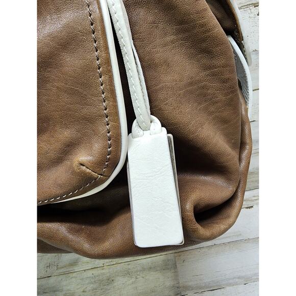 Gryson Olivia Brown "Skye" Made In Italy Two Toned Leather Satchel Bag - Picture 7 of 16